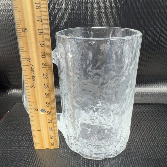 Vintage Hoya Clear Ice Texture Glass Mug Cup Set 2 Heavy Glassware Mugs Cups VTG - Picture 5 of 11